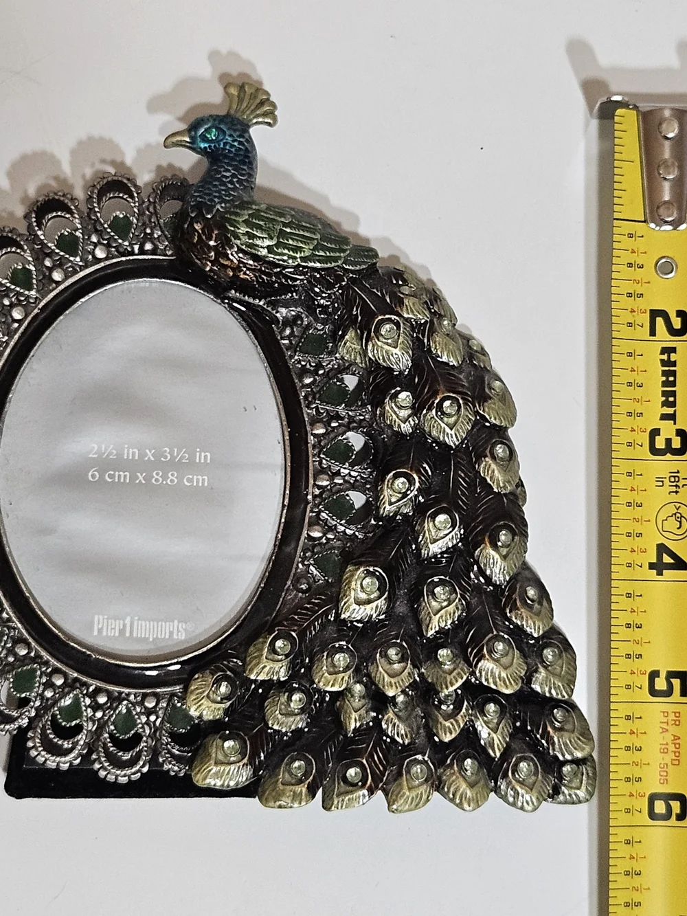 PIER 1 IMPORTS Jeweled Peacock Picture Frame Enamel Rhinestone Metal